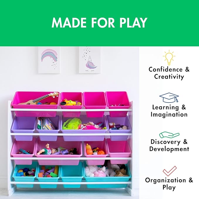 Humble Crew Supersized Toy Storage Organizer with 16 Removable Bins, White/Blue/Pink/Purple – Large Toy Storage for Toddlers Ideal for Kids' Rooms, Playrooms, and Nurseries - Modern Toy Bins for Kids-Ruum Studio Home