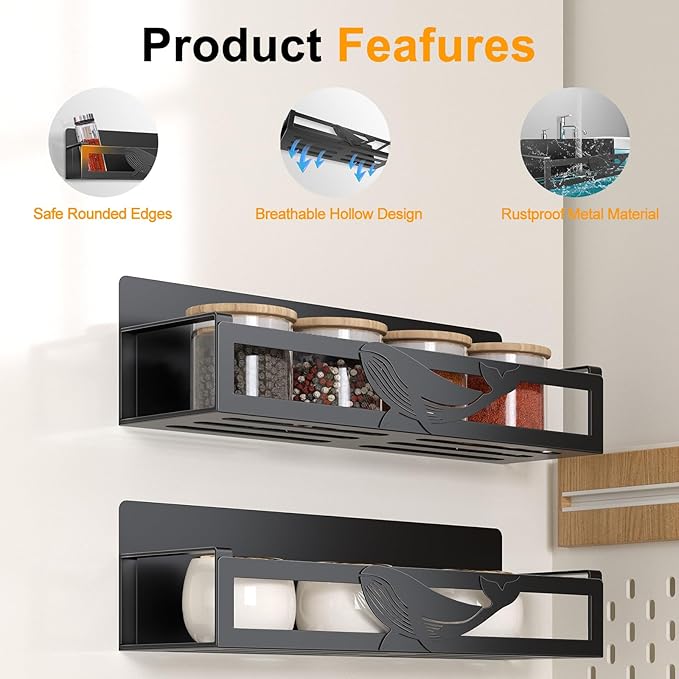 Magnetic Spice Rack for Refrigerator, 2-Pack Metal Spice Organizer for Kitchen Storage Organization, Magnetic Shelf for Fridge Space Saving Seasoning Organizer, Black-Ruum Studio Home
