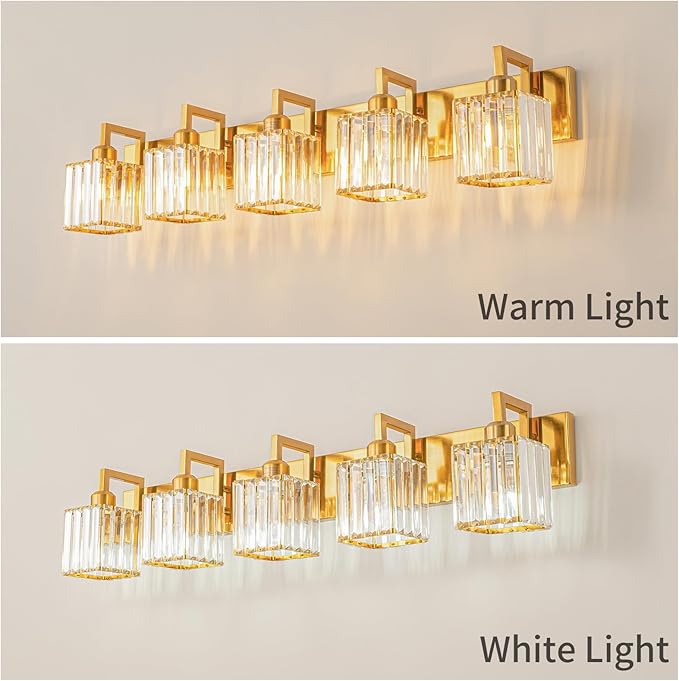 Modern Bathroom Vanity Light 5-Lights Chrome Crystal Wall Lamp Bathroom Modern Crystal Vanity Lighting-Ruum Studio Home