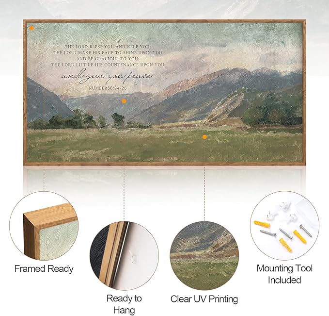 Aurlan Numbers 6:24-26 May The Lord Bless You Wall Art(40"x20"), Large Jesus Christian Bible Verse Scripture Canvas Artwork, Abstcat Watercolor Mountain Landscape Nature Decor for Home Dining Room Christ Gift-Ruum Studio Home