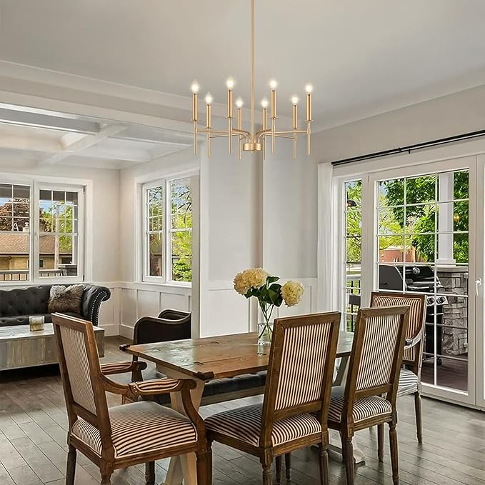 8 Light Gold Chandelier Light Fixture, Modern Farmhouse Chandeliers for Dining Room Light Fixture, Metal Candle Pendant Chandelier for Foyer Entryway Stairs Living Room Bedroom Kitchen-Ruum Studio Home