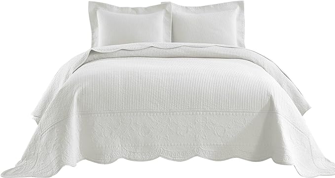 MarCielo 3-Piece 100% Cotton Oversized Bedspread Lightweight Quilt Coverlet Embroidery Farmhouse Bedding Set (TG Bright White, Oversized King (118"x106"))-Ruum Studio Home