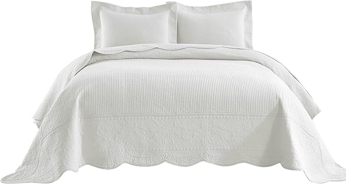 MarCielo 3-Piece 100% Cotton Oversized Bedspread Lightweight Quilt Coverlet Embroidery Farmhouse Bedding Set (TG Bright White, Oversized Queen (100"x106"))-Ruum Studio Home