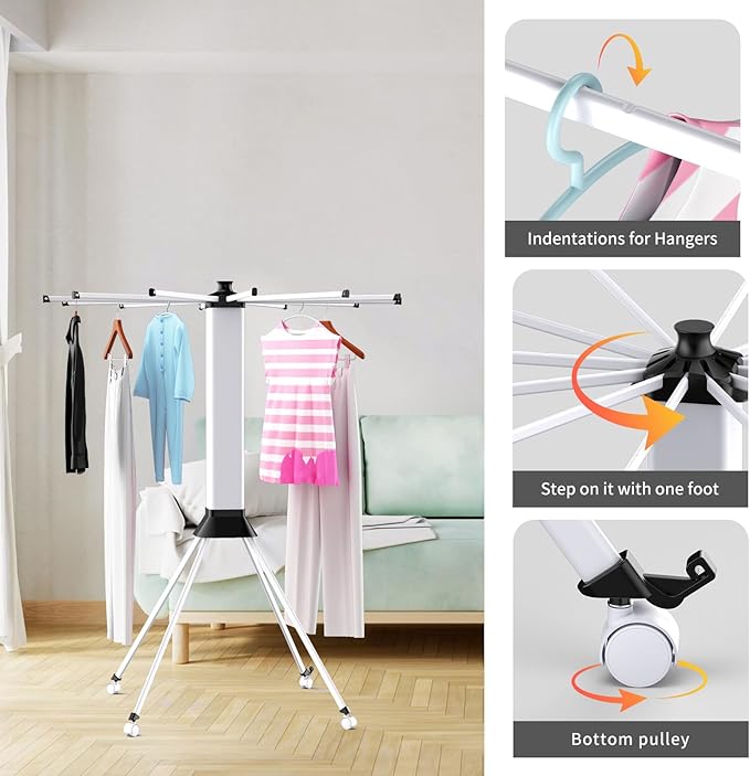 Clothes Drying Rack Foldable & Collapsible Drying Racks with 4-Leg Octopus Design, Large Capacity Space Saving Indoor Drying Rack for Bedroom,Balcony,Laundry for Indoor/Outdoor Use (White)-Ruum Studio Home