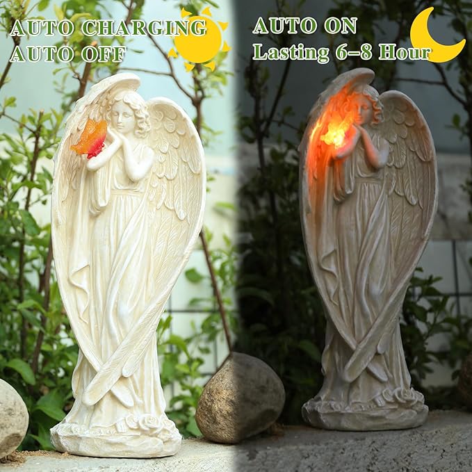 Angel Figurine, Large Angel Garden Statues Outdoor with Butterfly Solar LED Lights Lawn Decorations Yard Ornament Sculptural for Outside Patio Decor, Angel Gardening Gifts-Ruum Studio Home