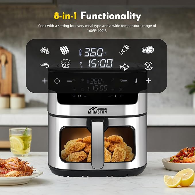 8.5QT Air Fryer, Family Size Digital Air Fryers, Nonstick Square Basket, Smart Touchscreen with 8-Preset, Air Frying, Reheat Leftovers, Party Food, Fast Cooking, Dishwasher-Safe, for Kitchen-Ruum Studio Home