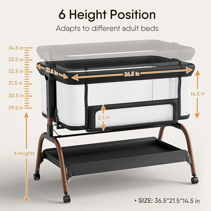 Baby Bassinet Bedside Crib, 3-in-1 Baby Bassinet Bedside Sleeper with Mattress and Soft, Breathable Sheet, Full-Mesh Sides, 6-Height Adjustable, Stable and Secure Crib for Newborns-Ruum Studio Home