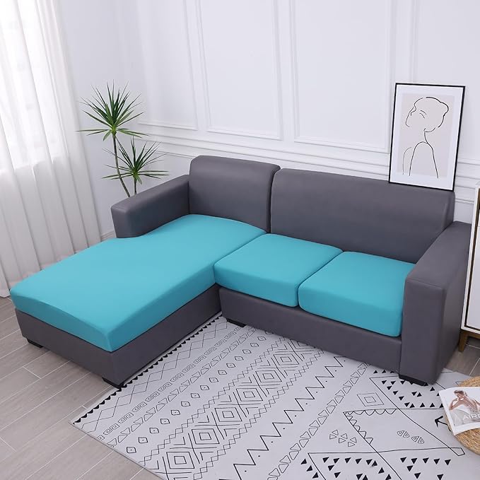 hyha Waterproof Couch Cushion Covers, Sectional Sofa Slipcovers Washable, L Shape Chaise Dog Couch Covers for Sectional Sofa, Universal Furniture Protector (1 Piece for Chaise, Peacock Blue)-Ruum Studio Home