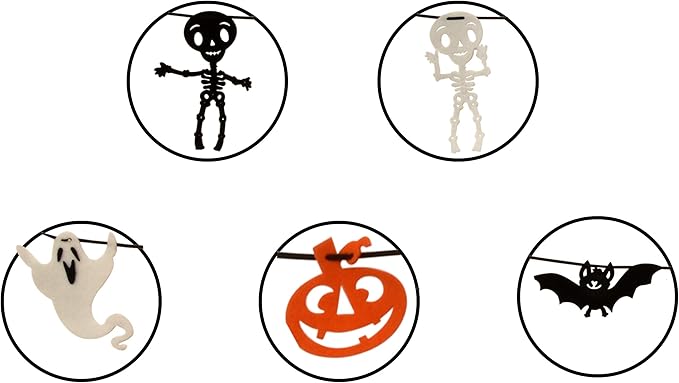 Gift Boutique - 9 Foot Halloween Garland Felt Banner Chain Decorations Indoor & Outdoor Party Supplies 18 Feet Total Pack of 2 Designs Skeletons Bat Pumpkin Ghost-Ruum Studio Home