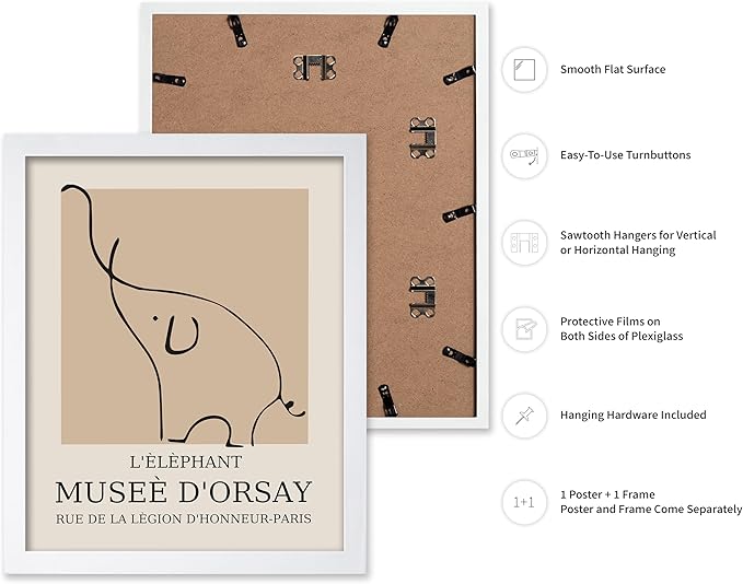 Poster Master Vintage Poster - Retro Minimalist Print - Gift for Artist, Housewarming - Elephant, Line Drawing, Sketch, Abstract - Wall Decor for Living Room, Bedroom, 16x20 White Framed-Ruum Studio Home