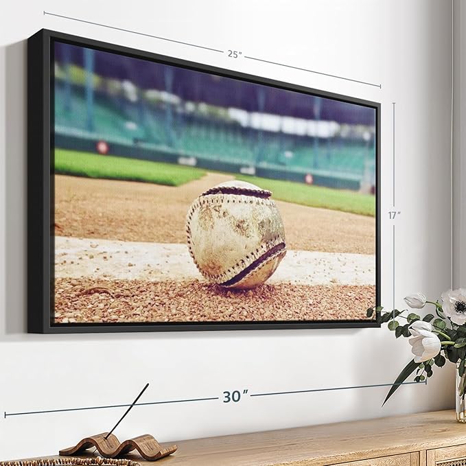 ElephantStock Baseball In Stadium Wall Art - Horizontal Framed Canvas - 1-Piece Living Room Wall Decor - Car Photography Canvas Print - Brown and Beige Decor for Wall - 25" X 17"-Ruum Studio Home