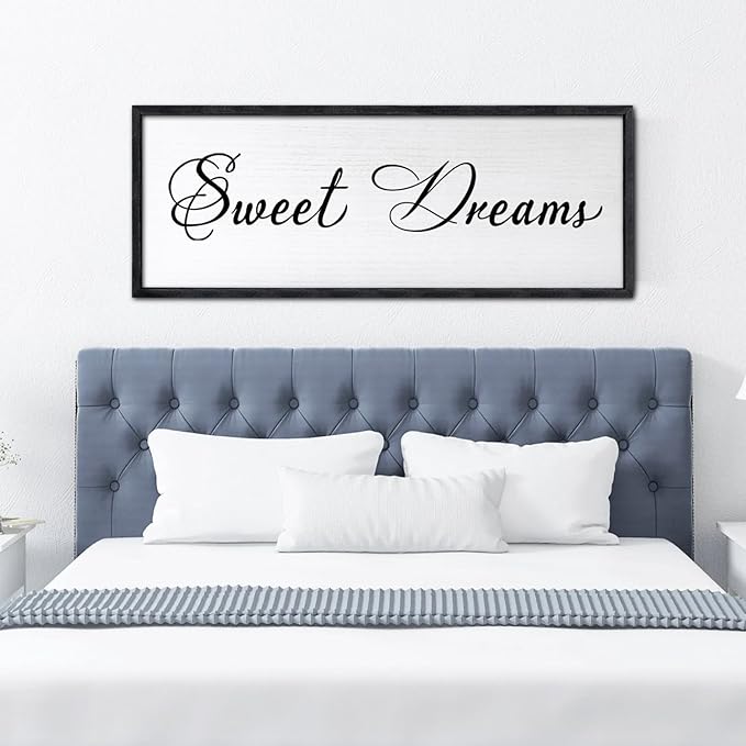 Sweet Dreams Wall Decor Above Bed 40x15 Inch Large Master Bedroom Hanging Wood Rustic Framed Farmhouse Sweet Dreams Sign Guest Room Aesthetic And Minimalist Over Bed Wall Art（Black）-Ruum Studio Home