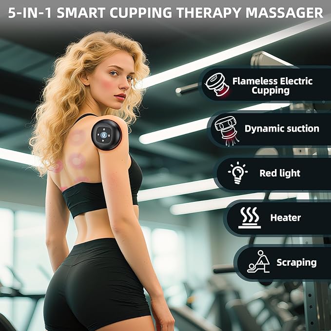 5-in-1 Smart Dynamic Cupping Therapy Set, Smart Cupping Therapy Massager, 12 Levels of Suction Strength and Temperature Control for Targeted Pain Relief, Knots, Aches, Portable Cupping Kit-Ruum Studio Home