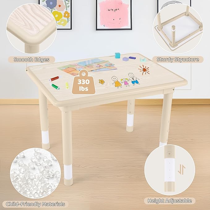 Kids Table and 2 Chairs Set, Height Adjustable (17.7"-26.1") Toddler Table and Chair Set, Multi-Activity Table with Graffiti Desktop, Children’s Table and Chairs for Classroom, Home & Daycare-Ruum Studio Home