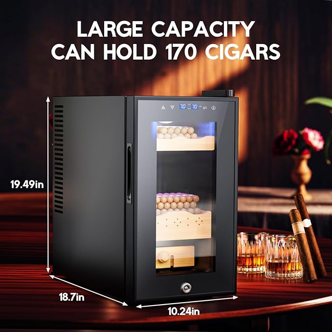 Electric Cigar Humidor Cabinet 25L, Tylza Electric Humidors for Cigars with Temp & Humidity Control, Digital Hygrometer, Lock, Refrigerator, Cigar Humidors with Cedar Wood Drawer Shelves, 170 Cigars-Ruum Studio Home