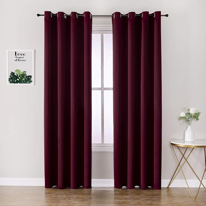 ChrisDowa Blackout Curtains 90 Inches Long 2 Panels Set for Living Room, Grommet Thermal Insulated Room Darkening Curtains for Bedroom (Burgundy Red, 52 x 90 Inch)-Ruum Studio Home