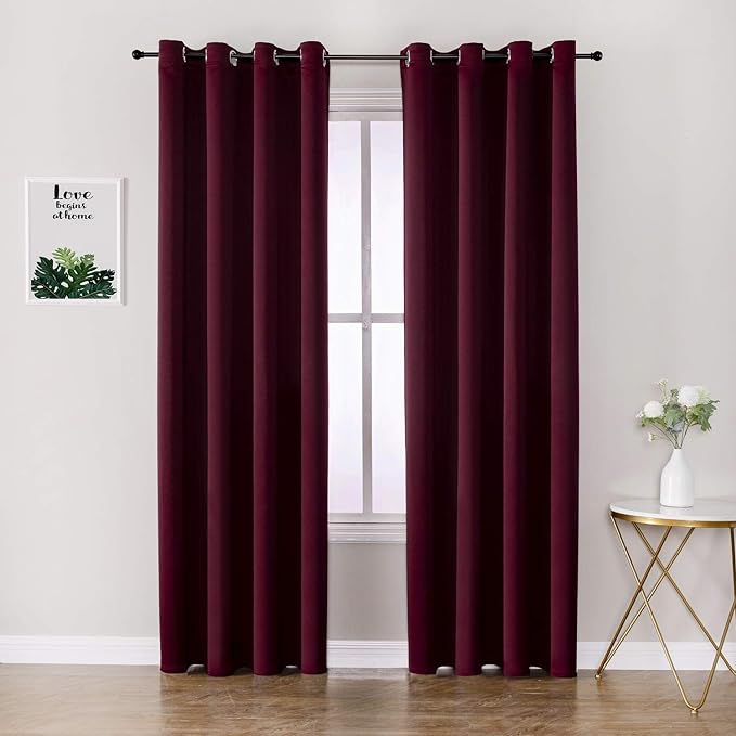 ChrisDowa Blackout Curtains 102 Inches Long 2 Panels Set for Living Room, Grommet Thermal Insulated Room Darkening Curtains for Bedroom (Burgundy Red, 52 x 102 Inch)-Ruum Studio Home