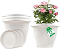 Plastic Flower Pots Planters for Indoor Plants, 4 Pack 12 Inch White Plant Pots with Drainage Hole & Tray, Modern Decorative Large Plant Pot with Saucer for Indoor Outdoor Plants Garden House Planter-Ruum Studio Home