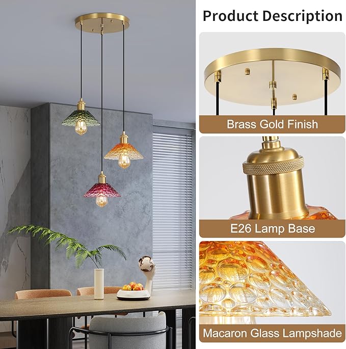 Glass Ceiling Chandelier,3-Light Colorful Hanging Pendant Light,Mid Century Modern Glass Pendant Light Fixture for Dining Room, Hallway, Living Room,Farmhouse,Kitchen Island-Ruum Studio Home