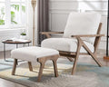 Mid Century Modern Accent Chair with Ottoman, Farmhouse Linen Upholstered Living Room Armchair and Ottoman Set, 23" Seat Wide Retro Leisure Lounge Chair with Wood Frame for Home, Bedroom, White-Ruum Studio Home