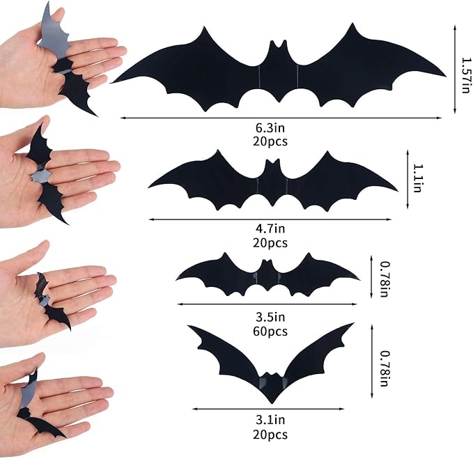 DIYASY Bats Wall Decor, 120 Pcs 3D Bat Halloween Decoration Stickers for Home Decor 4 Size Waterproof Black Spooky Bats for Room Decals-Ruum Studio Home