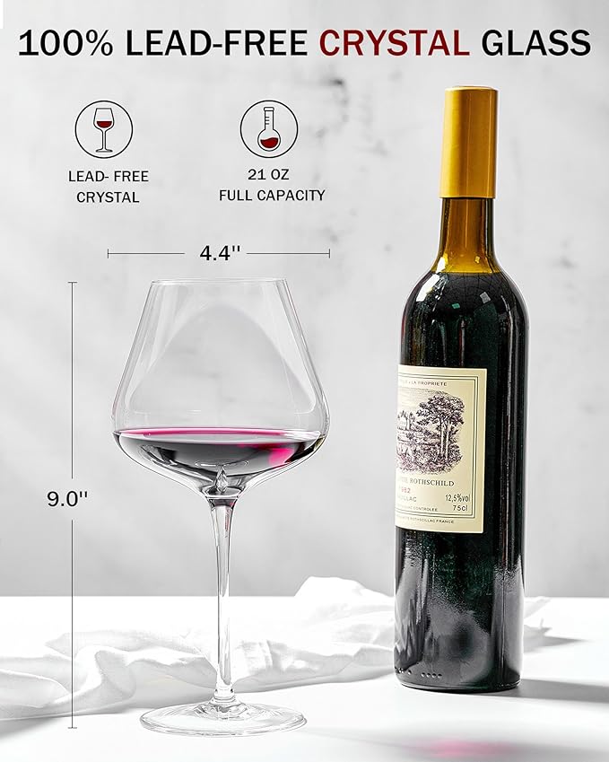 JBHO Set of 4-21 Ounce Hand Blown Italian Style Crystal Burgundy Wine Glasses - Lead-Free Premium Crystal Clear Glass - Gift-Box for any Occasion-Ruum Studio Home