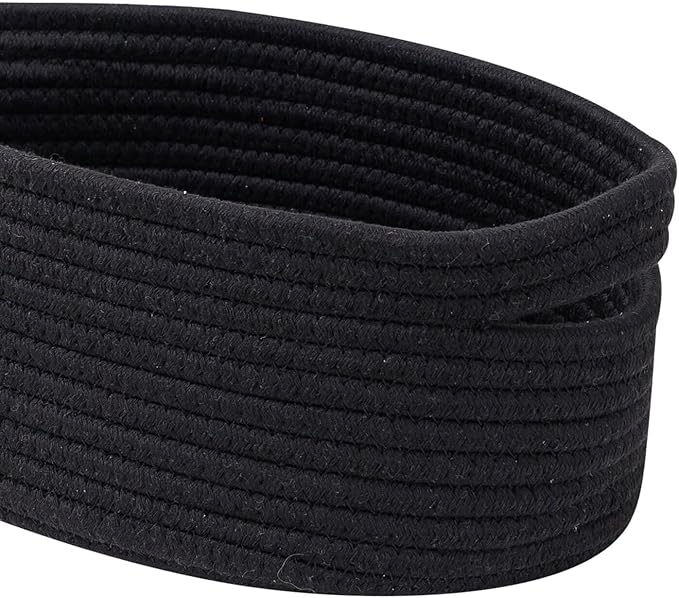 Shelf Storage Baskets for Organizing|Cute Basket for Closet&Blanket Storage|Small Woven Baskets to Store Toys,Books,etc.-13x8.66x5.11’’ Cotton Rope,Stylish,Oval 3 Packs Black-Ruum Studio Home
