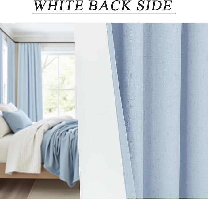 Light Blue Linen Curtains for Bedroom 63 Inch Length 2 Panel Cute Blackout Textured Darkening Light Heat Reducing Curtains for Kids Room Teen Girls Nursery Breakfast Nook Sky Blue Drape 63 Long Window-Ruum Studio Home
