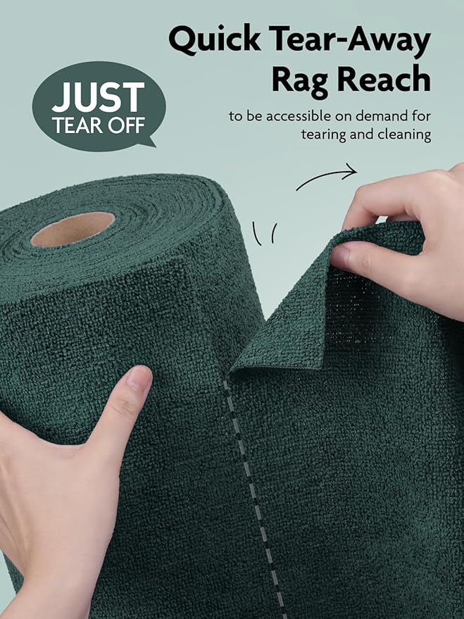 Fantasticlean Microfiber Cleaning Cloth Roll -75 Pack, Tear Away Microfiber Towels, 12" x 12", Reusable, Washable, Scratch Free, Ultra Absorbent Dish Rags for Car, Home, Garage or Shop (Forest Green)-Ruum Studio Home