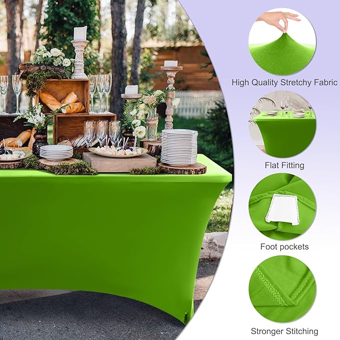 ABCCANOPY 6 FT Spandex Table Cover Stretch Fitted Wrinkle Resistant Tablecloth Reuse for Rectangular Folding Table Patry Event Wedding Banquet Protector Apple Green-Ruum Studio Home