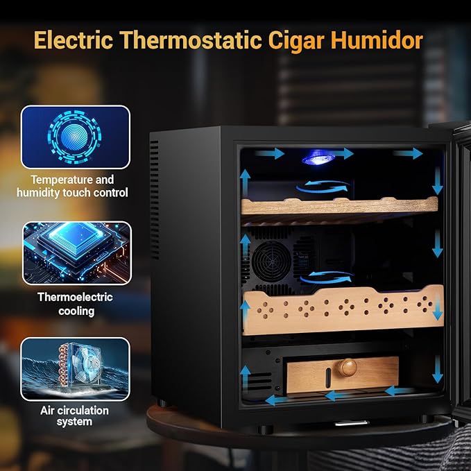 Electric Humidor for Cigars, 50L 300 Counts Large Capacity, Thermostatic Electric Cigar Cooler Cabinet with Spanish Cedar Wood Shelves, Digital LED Screen, Smart Humidity & Temp Control, Gifts for Men-Ruum Studio Home