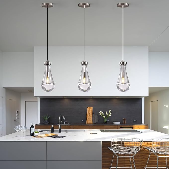 Modern Raindrop Pendant Lights, Kitchen Island Pendant Lights, Nickel Colored Brass Base Dining Room Light Fixture, and Interior Chandelier in The Living Room Hallway, Including The Bulb-Ruum Studio Home
