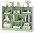 Tangkula 8-Cube Bookcase, Wood 3 Tier Open Storage Bookshelf, Modern Multipurpose Display Cabinet for Living Room, Study, Reading Nook, 48 x 12.5 x 36.5 Inch (Green)-Ruum Studio Home