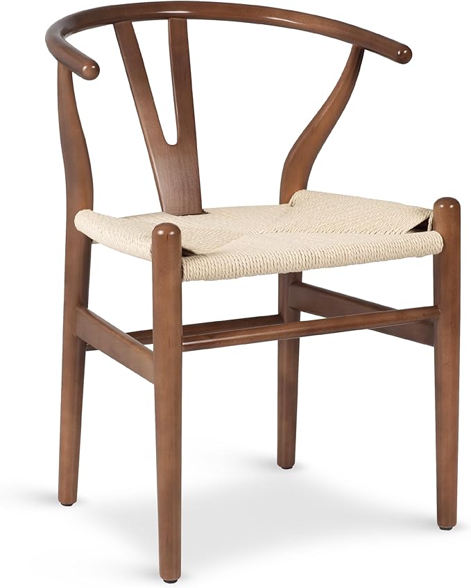 POLY & BARK Weave Dining Chair – Mid-Century Modern Wishbone Dining Chair with Arms, Solid Wood Frame, Indoor Use – Walnut – Single - Ideal for Dining Room, Kitchen or Stylish Accent Setting-Ruum Studio Home