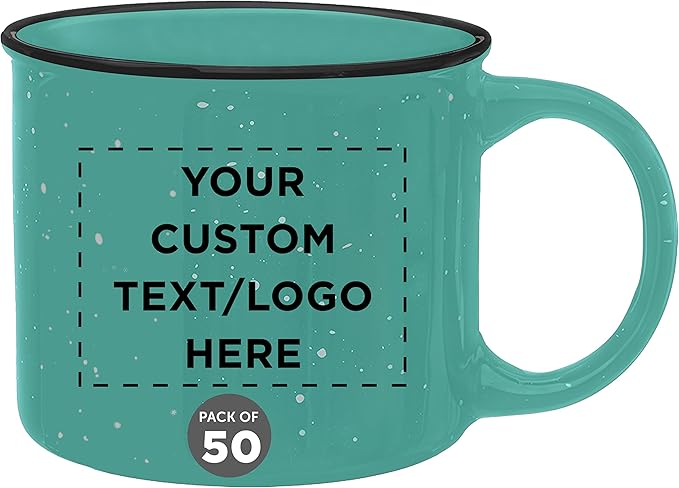 DISCOUNT PROMOS Custom Ceramic Campfire Coffee Mugs 13 oz. Set of 50, Personalized Bulk Pack - Perfect for Tea, Espresso, Cappuccino, Hot Cocoa - Mint-Ruum Studio Home