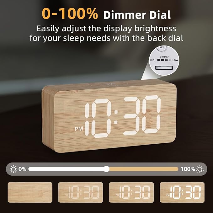 uscce Wooden Digital Alarm Clocks for Bedrooms: Dimmable Dual Alarm Clock with Large Numbers for Bedside Desk - Loud Alarm for Heavy Sleepers with Volume Control - Wood Decor & Gifts-Ruum Studio Home