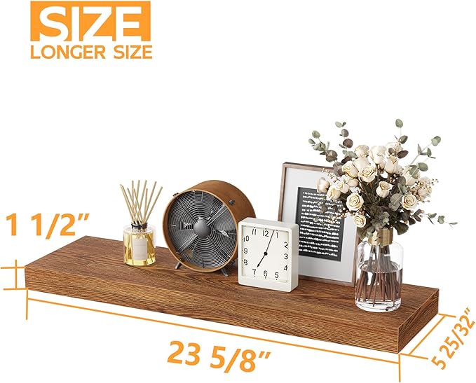 BAMEOS 24x6 Wall Shelf, 2-Shelf Modern Oak Floating Shelf Set for Bedroom, Bathroom, Kitchen Storage-Ruum Studio Home
