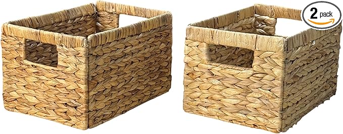 Woven Basket For Shelves, Baskets for Organizing, Wicker Storage Basket with Built-in Handles, Natural Baskets for Toys, Kitchen Storage (Medium 2-Pack, Natural Water Hyacinth)-Ruum Studio Home
