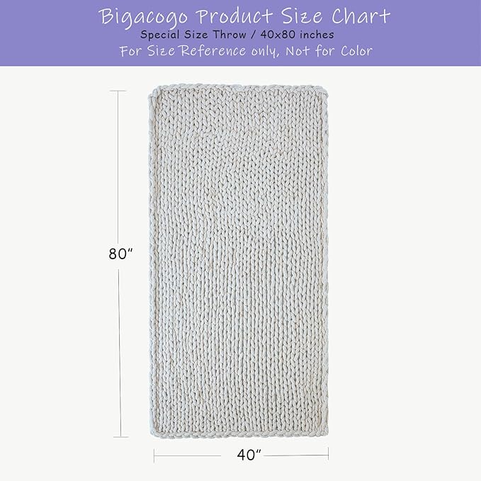 Bigacogo Chunky Knit Throw Blanket for Couch, 40x80 inches, 100% Hand Knitted with Thick Jumbo Chenille Yarn, Cozy Soft Large Rope Knot Cable Crochet Blankets for Sofa Bed Living Room, Bright Blue-Ruum Studio Home