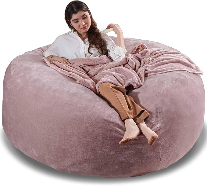 6FT,Oversized Bean Bag Chairs for Adults,Giant beanbag with Filler Included，Fluffy Memory Foam,Soft and Comfy Corduroy Fabric,Gaming Chairs Suitable for Living Room and Bedroom (Pink, 6 Foot)-Ruum Studio Home