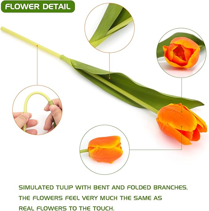 27pcs Colorful Artificial Flowers Tulips, Tulips with 1pc Plastic Vase, Fake Flowers Real Touch Flower 13.9", Christmas, Mother's Day, Easter, Valentine's Day, Family Kitchen, Wedding Decorations-Ruum Studio Home