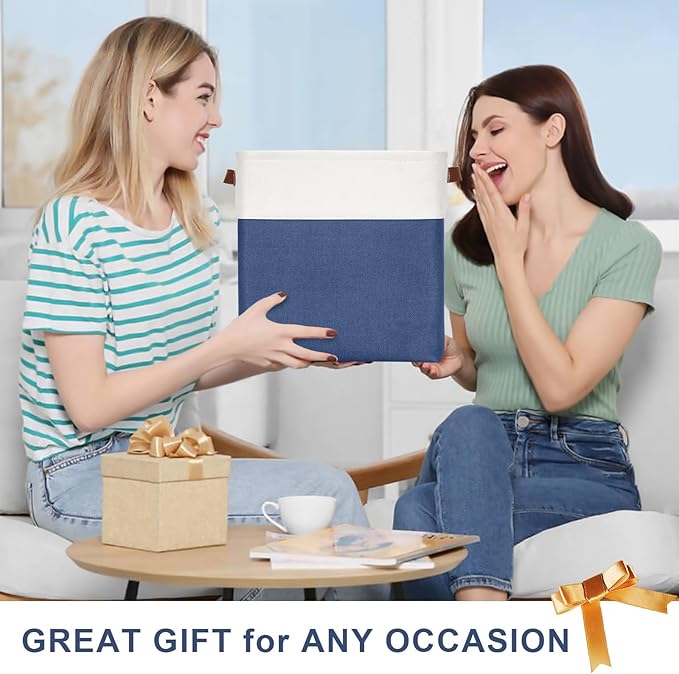 13x13 Cube Storage Bins, Collapsible Fabric Storage Box, 4 Pack Closet Baskets with Handles for Organizing, Shelf, Toys, Clothes, Home, Office, Nursery (NavyBlue&White)-Ruum Studio Home