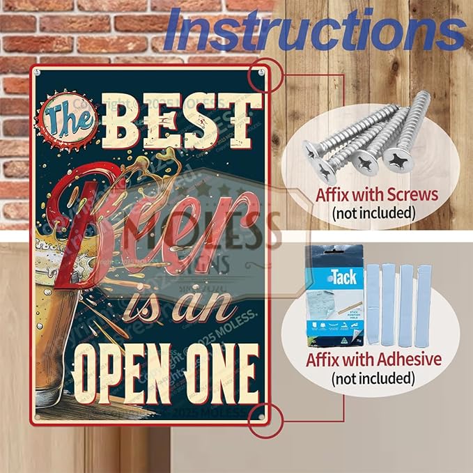 "The Best Beer is an Open One" Funny Bar Sign or Man Cave Decor | 12x8″ Durable Vintage Metal Beer Signs Wall Decorations for Home Bar/Basement/Garage/Mancave, 2347-Ruum Studio Home