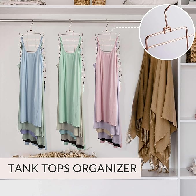 ZEDODIER 3 Pack Tank Top Hanger, Space Saving Bra Hangers, Non-Slip Hanging Sport Bras Holder, Closet Organizers and Storage for Camisoles Tank Tops Bras Ties Swimsuits Strappy Dress, Rose Gold-Ruum Studio Home