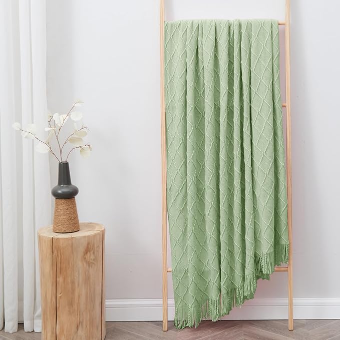 inhand Sage Green Throw Blanket for Couch, Soft Living Room Home Decor Knitted Twin Size Blanket, Outdoor Lightweight Breathable Summer Blanket, Farmhouse Warm Woven Decorative, 60"x80"-Ruum Studio Home