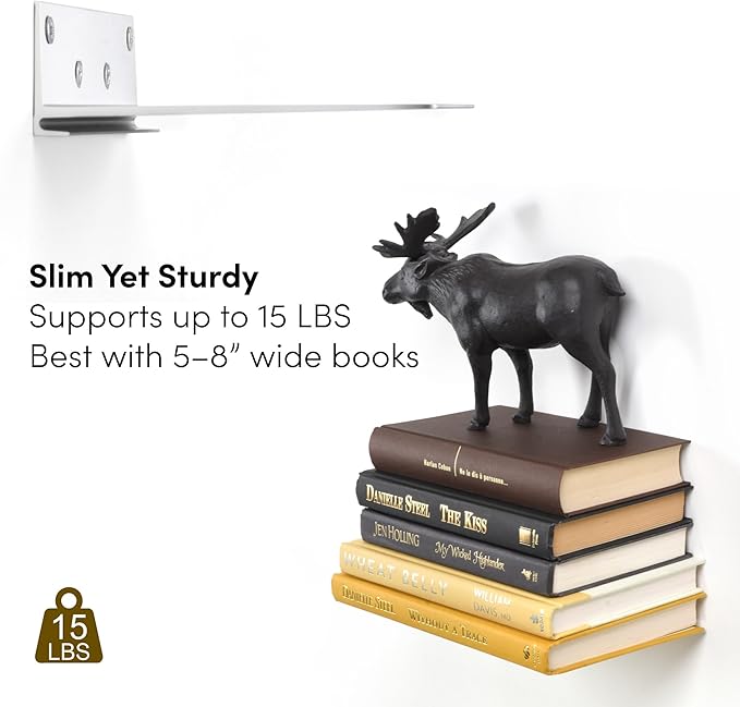 Floating Invisible Bookshelf Wall Mounted (Set of 4) - Aluminum - Turn Books into Floating Shelves-Ruum Studio Home