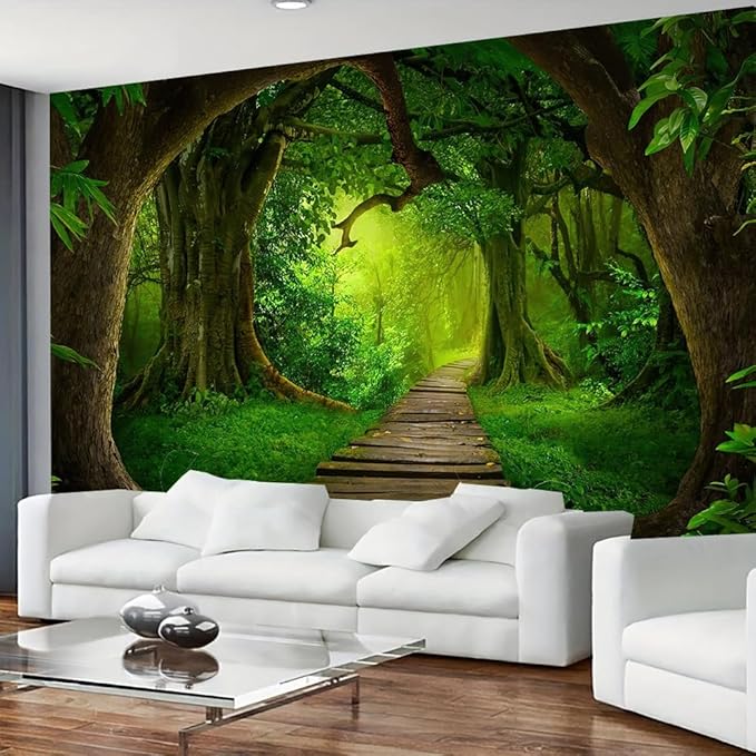 FENDROM Nature Forest Tree Cave Tapestry Wall Hanging Landscape Stream Through Green Rainforest Tapestries Jungle Creek Psychedelic Wall Blanket for Living Room-Ruum Studio Home