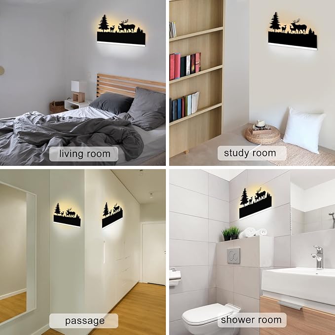 Wall Sconce LED Wall lamp, Indoor Wall Light with Cartoon Animal Pattern Design, Metal Acrylic Wall Lighting Glow Up and Down for Mirror Living Room Bedroom Hallway, 12W (Forest Deer)-Ruum Studio Home