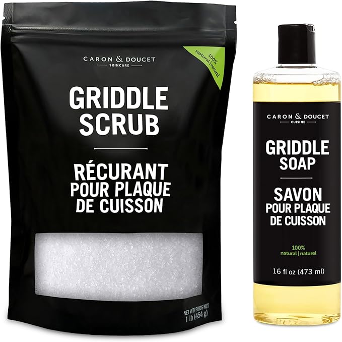 CARON & DOUCET - 100% Plant-Based Griddle Cleaning Soap and Salt Scrub Set: Best for Removing Rust & Cleaning Burnt On Food While Seasoning Griddle-Ruum Studio Home