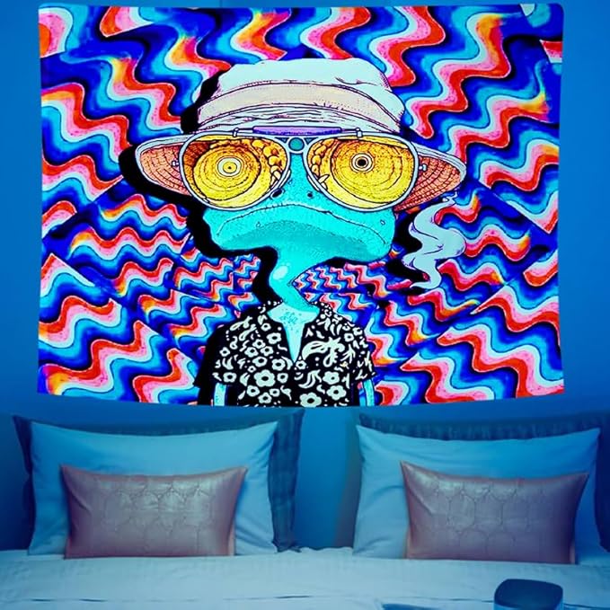 ADDWel Blacklight Frog Tapestry, Hippie Alien Tapestry Glow In The Dark, UV Reactive Black Light Upright Posters Wall Hanging for Bedroom Dorm Living Room Backdrop Decor-Ruum Studio Home